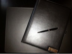 a pen and notebook